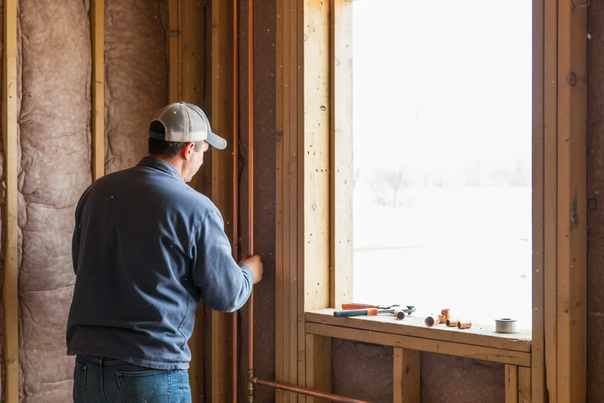 Licensed plumber running new copper supply lines in a Majestic home